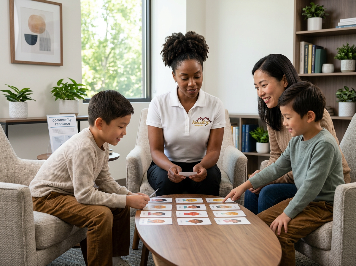 Illustrative outpatient session with a mental health professional supporting a family through an activity
